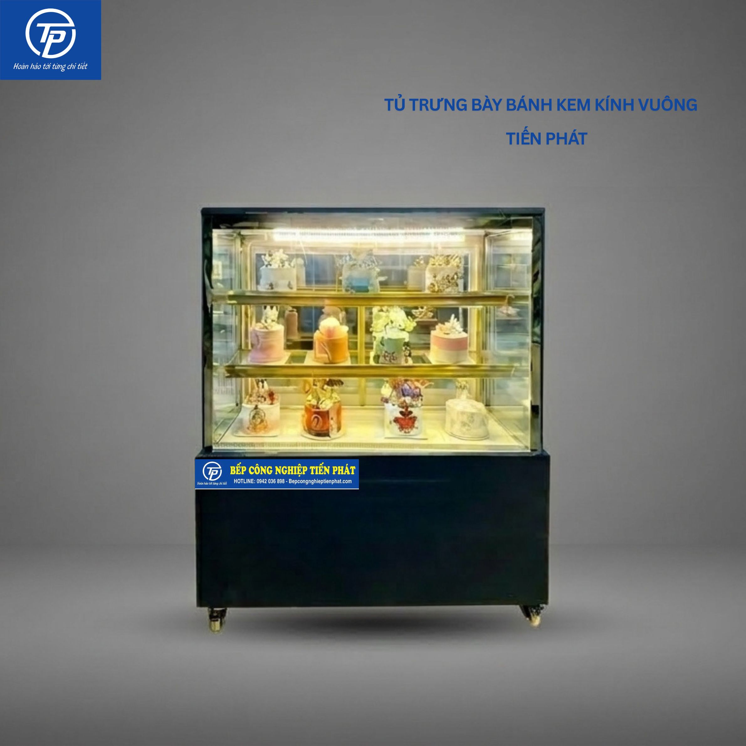 Tủ Trưng Bày Bánh Kem Kính Vuông 3 Tầng 90